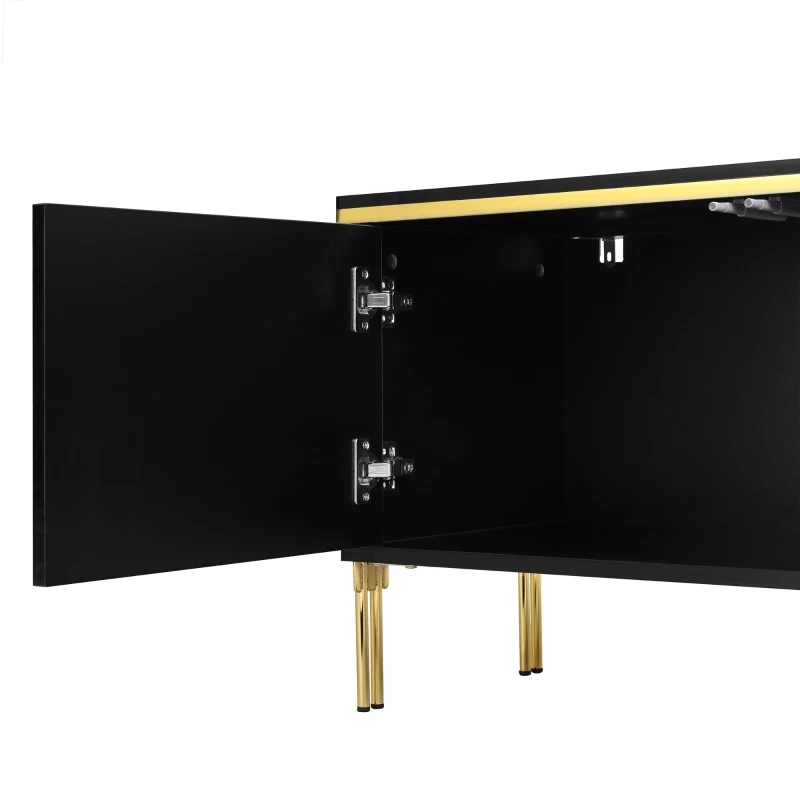 Modern High-Gloss TV Stand with Built-In Cable Management, Metal Legged TV Cabinet with Easy-Clean Surface, 67'' L x 15'' W x 19.5'' H, Black