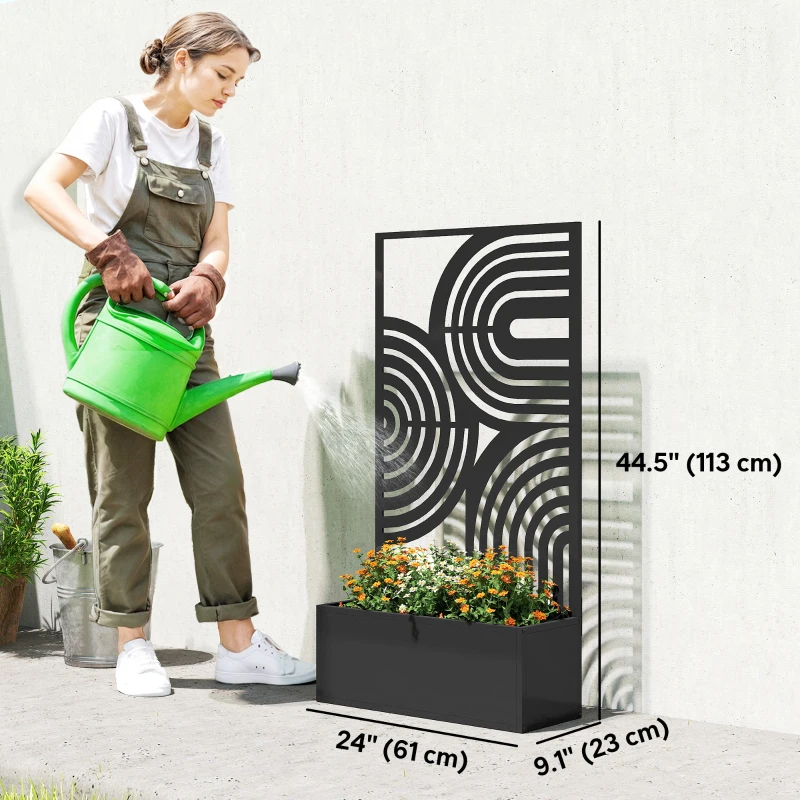 Outsunny Metal Planter Box with Trellis, 44.5" Raised Garden Bed with Trellis Privacy Screen for Climbing Plants