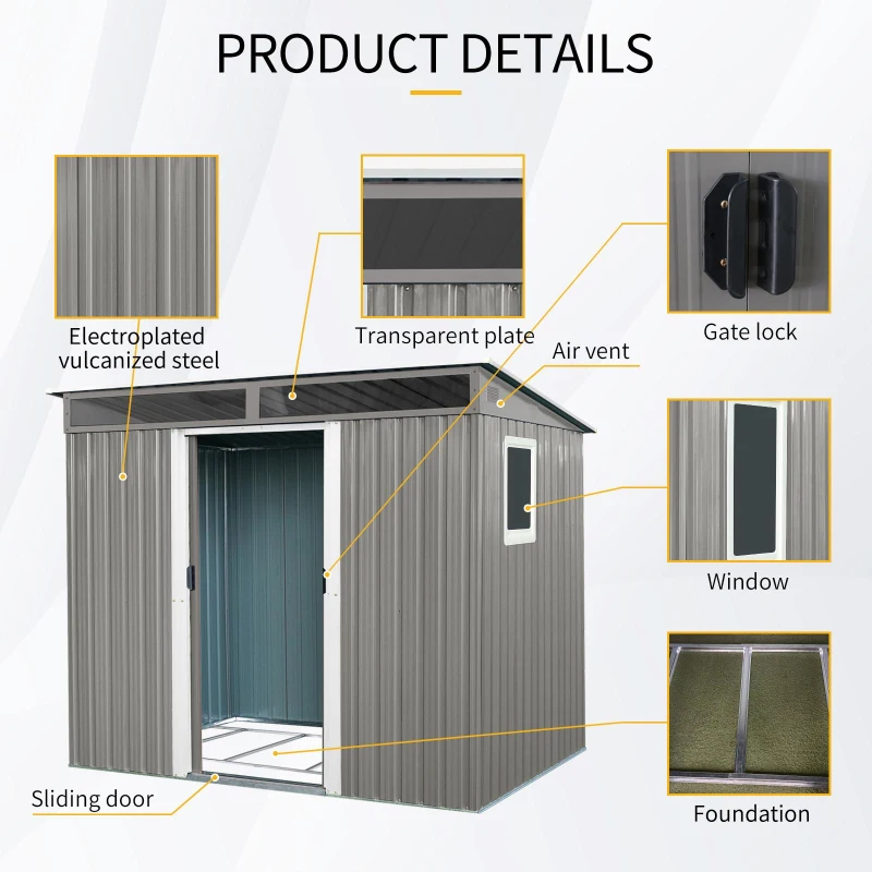 8ft x 6ft Outdoor Metal Storage Shed with Lockable Sliding Doors, Peaked Roof Metal House for Garden Tools, 93.5'' L x 68.5'' W x 77'' H, Gray