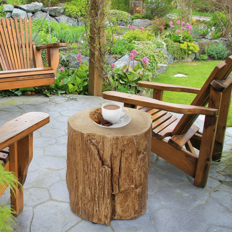 HOMCOM Concrete End Table, Tree Stump Shape Side Table for Indoors and Outdoors, Set of 2, Natural
