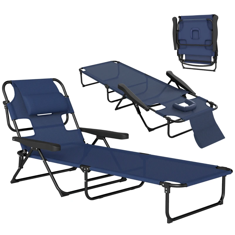 Outsunny Folding Lounge Chair w/ Reclining Back, Navy Blue
