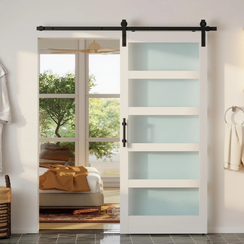 HOMCOM Sliding Door, 36" x 84" Sliding Barn Door with Hardware Kit Included & Handle, PVC Surface, White
