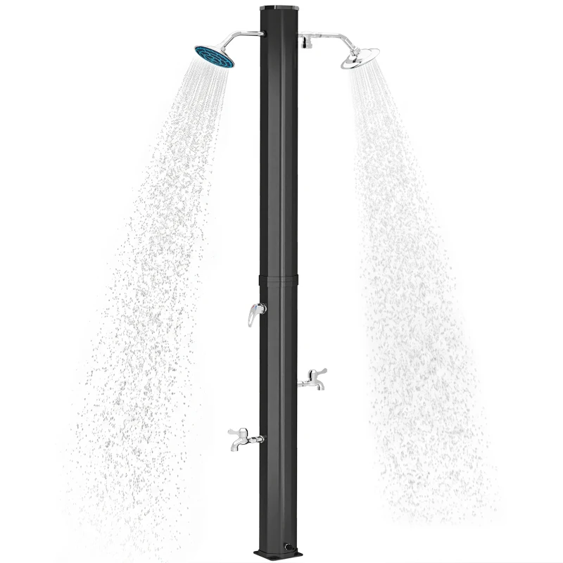 Outsunny 9.2 Gallon Solar Heated Outdoor Shower, 7.1ft with 2 Free-Rotating Shower Heads & Foot Showers for Poolside Beach Spa