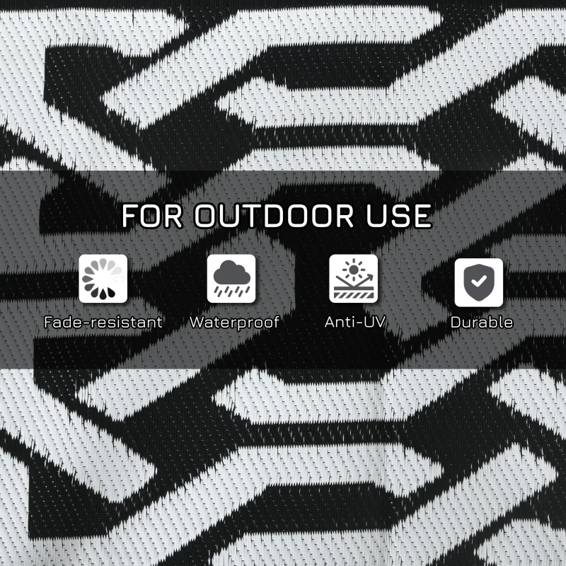 Outsunny Reversible Outdoor Rug Waterproof Plastic Straw RV Rug with Carry Bag, 9' x 18', Black and White Chain