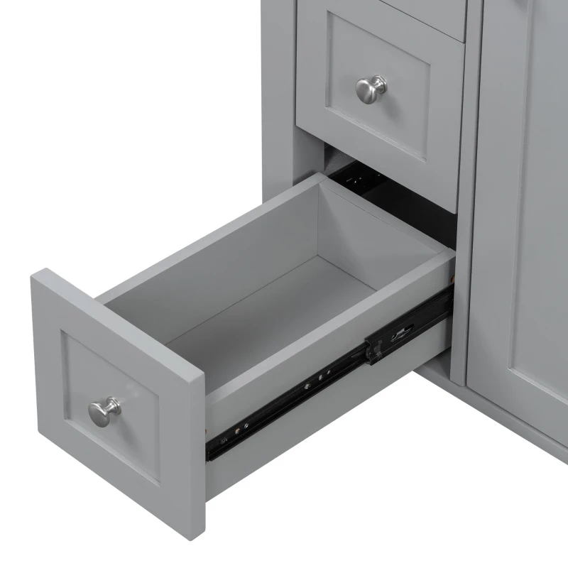 Sleek Bathroom Vanity with Tip-Out Top Drawer and 3 Pull-Out Drawers, Stylish Cabinet with Freestanding Design, 24" L x 18.5" W x 34" H, Gray