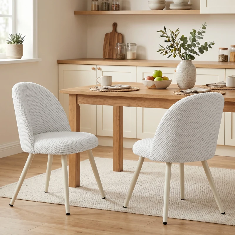 HOMCOM Dining Chairs Velvet Fabric Upholstered Kitchen Chairs Metal Legs Set of 2, Dining Room, Home, White