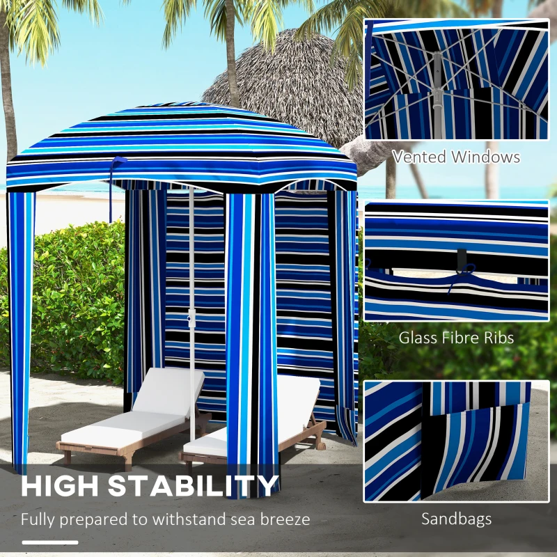 Outsunny 5.8' x 5.8' Cabana Umbrella with Walls, Vents, Ruffles, Carry Bag, Beach Umbrella, Blue Stripe