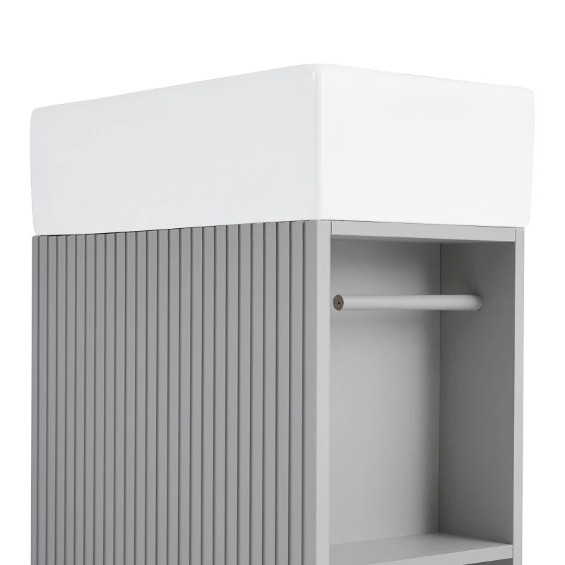 Practical Bathroom Vanity with 2-Tier Storage Shelves and Toilet Paper Holder, Compact Cabinet for Small Bathrooms, 18.5" L x 10.5" W x 33" H, Gray