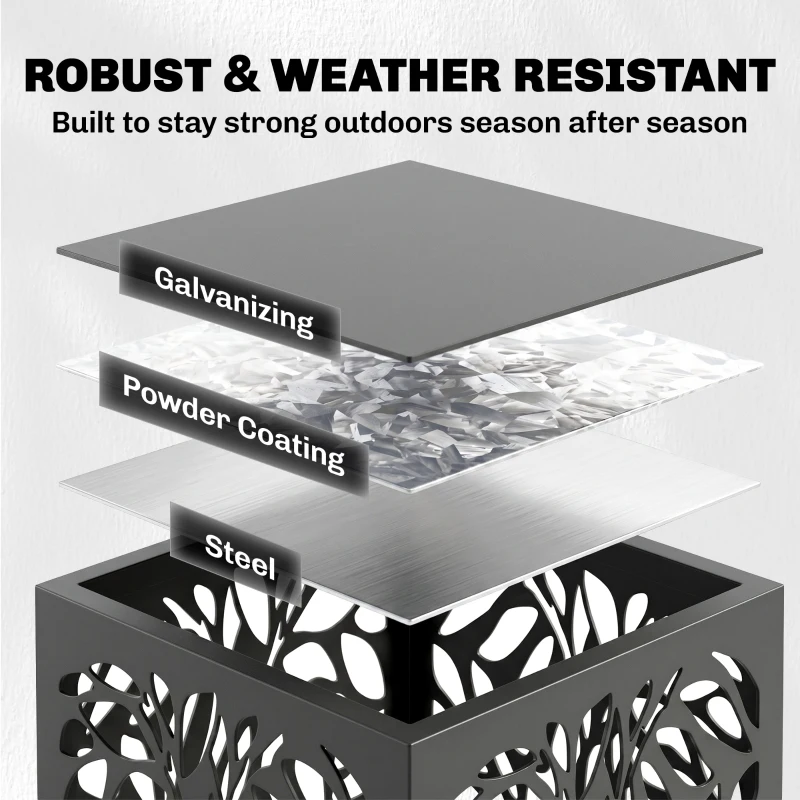 Outsunny 15 Inch Firewood Rack Outdoor Indoor, Cutout Galvanized Steel Firewood Holder with Hooks, Adjustable Pads, Black