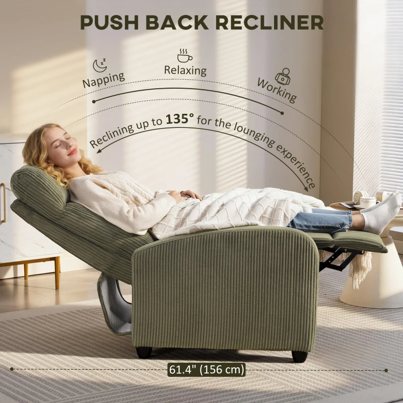 HOMCOM Fabric Recliner Chair Manual Home Theater Seating Single Reclining Sofa Chair with Padded Seat for Living Room