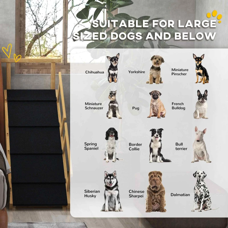 PawHut Dog Ramp, Adjustable Height Pet Steps, Foldable Dog Stairs with Non-slip Mat for Small to Large Dogs