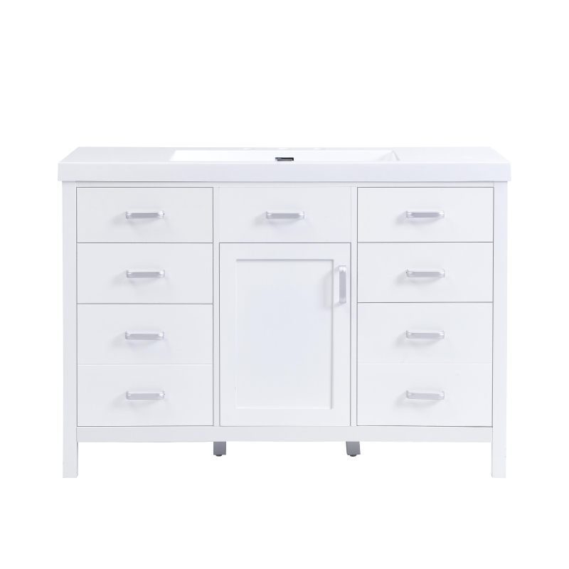 48" Bathroom Vanity with 2" Integrated Resin Sink, Multi- Drawer Vanity Cabinet with Removable Dividers and Door Racks, 47'' L x 19.5'' W x 33.5'' H, White