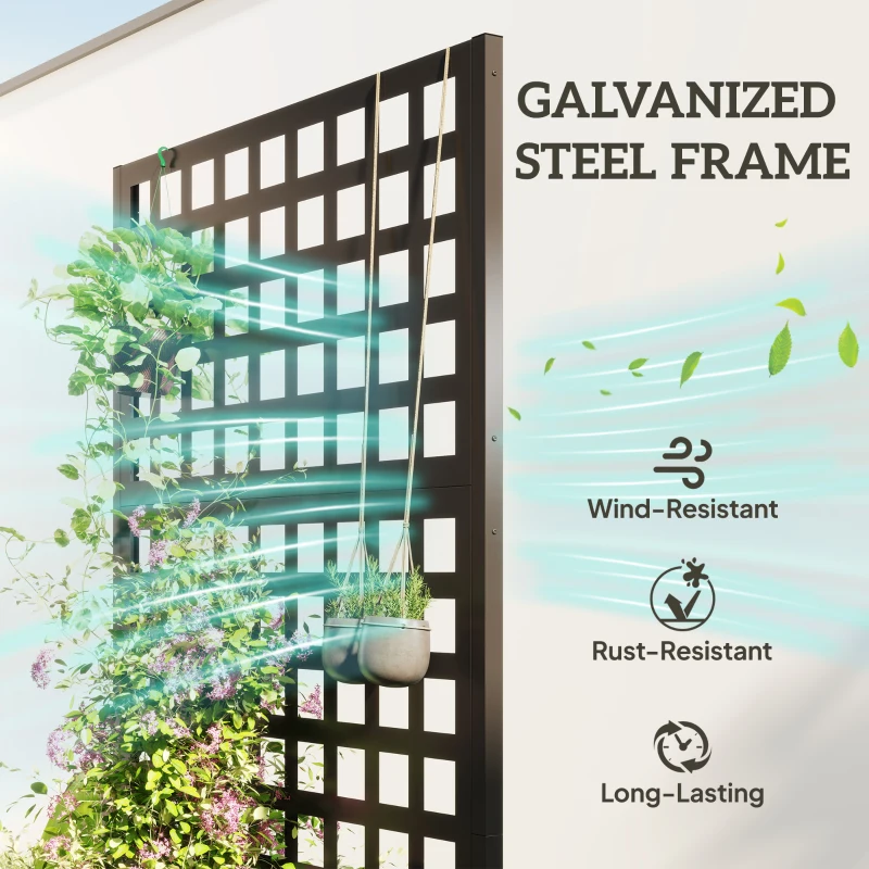 Outsunny Galvanized Raised Garden Bed Planter Box with Trellis for Climbing Plants, Vegetable, Vines, 35" x 16" x 70", Black