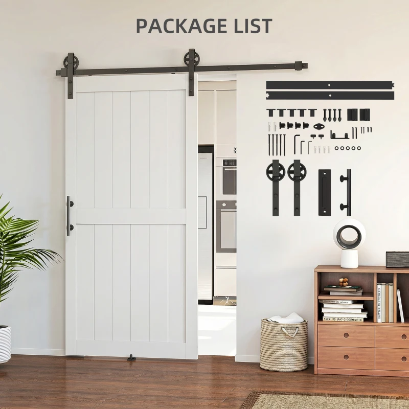 HOMCOM 42inx84in Barn Door with 7FT Sliding Door Hardware Kit, Handle, Upgraded Rollers and Floor Guide, Waterproof, White