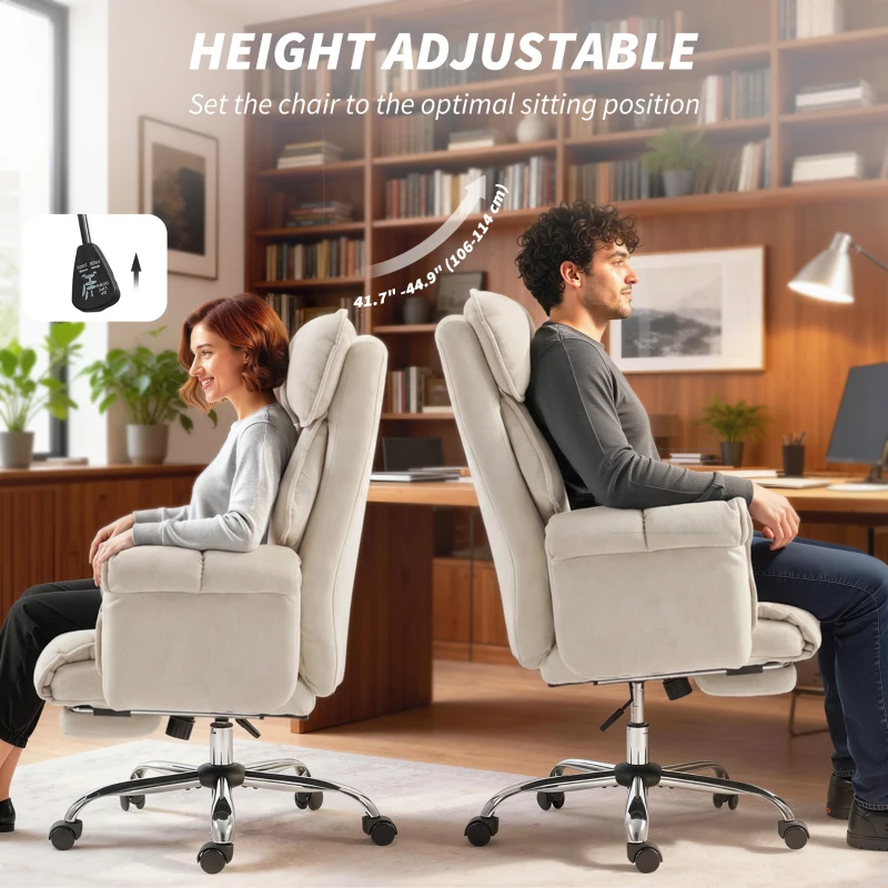 HOMCOM Desk Chair, Computer Office Chair with Footrest, Adjustable Backrest and Headrest, Cream White