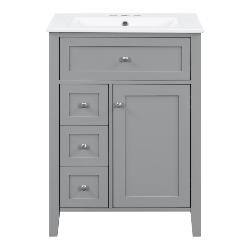 Double Bathroom Vanities with Tip-Out Top Drawer and 3 Pull-Out Drawers, Stylish Cabinets with Freestanding Design, 48" L x 18.5" W x 34" H, Gray