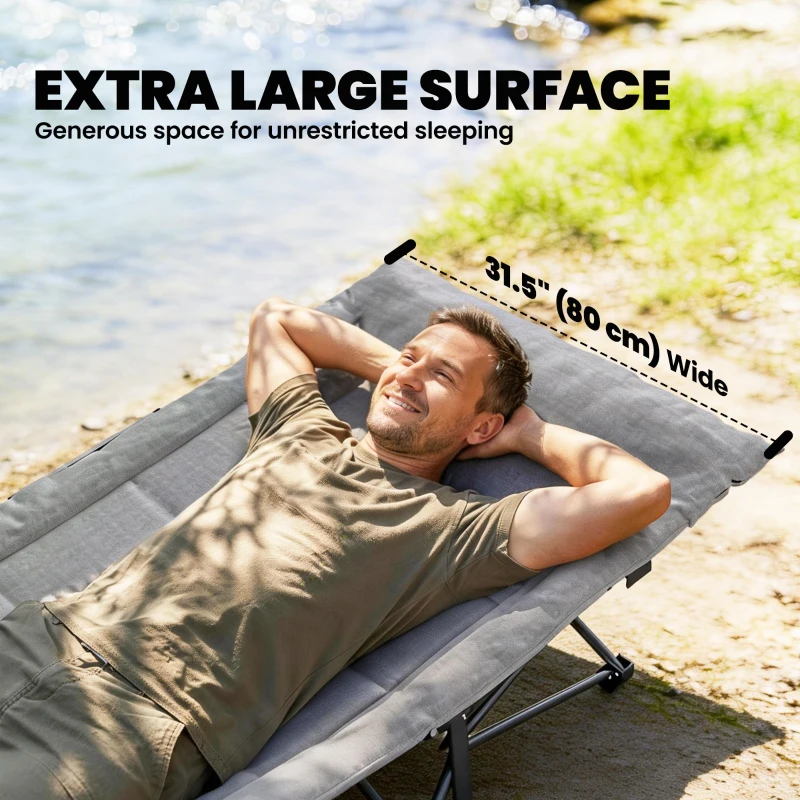Outsunny Camping Cot for Adults with Padded Cushion, 31.5" Wide Folding Bed with Carry Bag and Non-Slip Feet, Grey