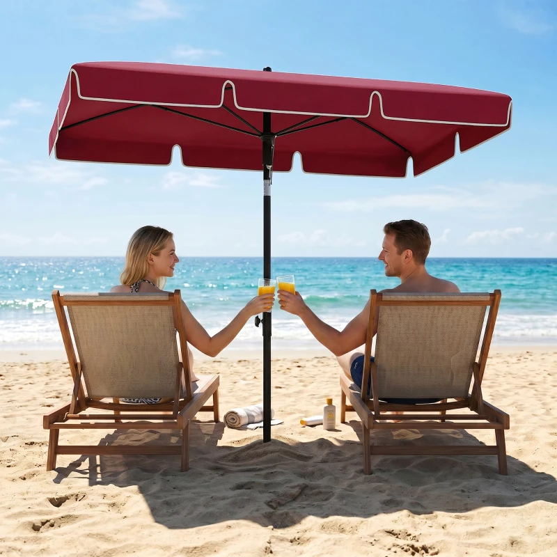 Outsunny 6.5x4ft Rectangle Patio Umbrella Aluminum Tilt Adjustable Garden Parasol Sun Shade Outdoor Canopy Red