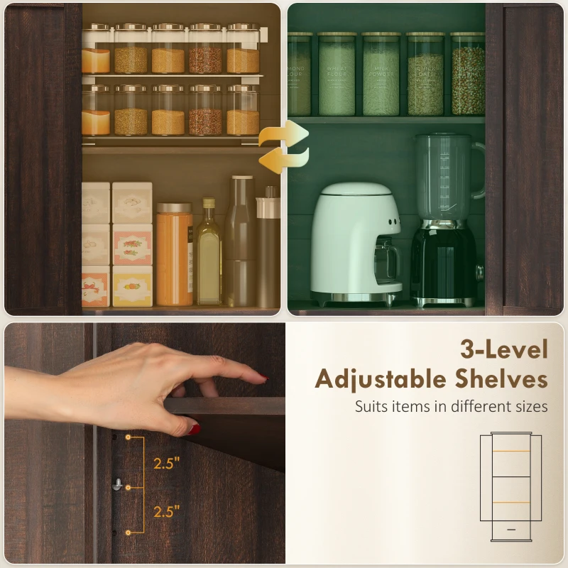 HOMCOM 71" Pantry Cabinet, Kitchen Storage Cabinet with Adjustable Shelves, Barn Doors and Drawer for Dining Room, Brown
