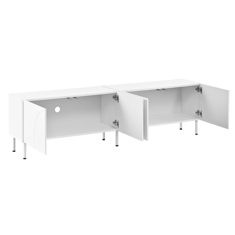 Low-Profile TV Cabinet with 4 Doors and 2 Internal Storage Compartments, Modern TV Stand with PB and MDF Construction, 71'' L x 14'' W x 19.5'' H, White