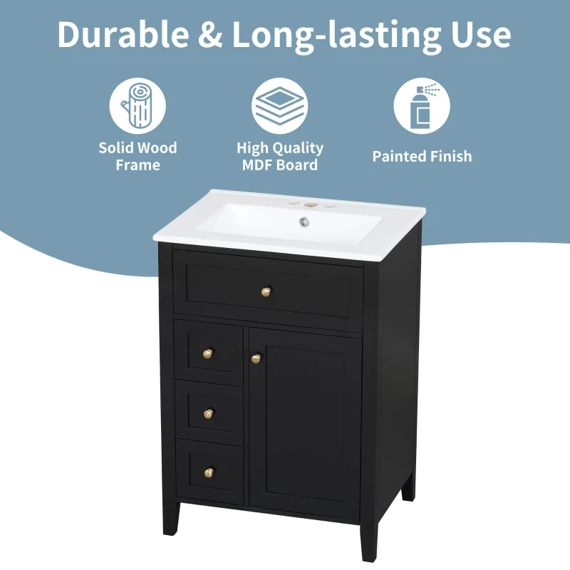 Double Bathroom Vanities with Tip-Out Top Drawer and 3 Pull-Out Drawers, Stylish Cabinets with Freestanding Design, 48" L x 18.5" W x 34" H, Black
