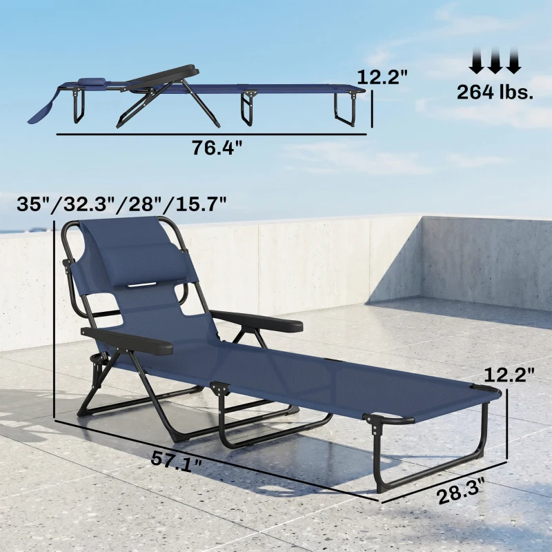 Outsunny Folding Lounge Chair w/ Reclining Back, Navy Blue