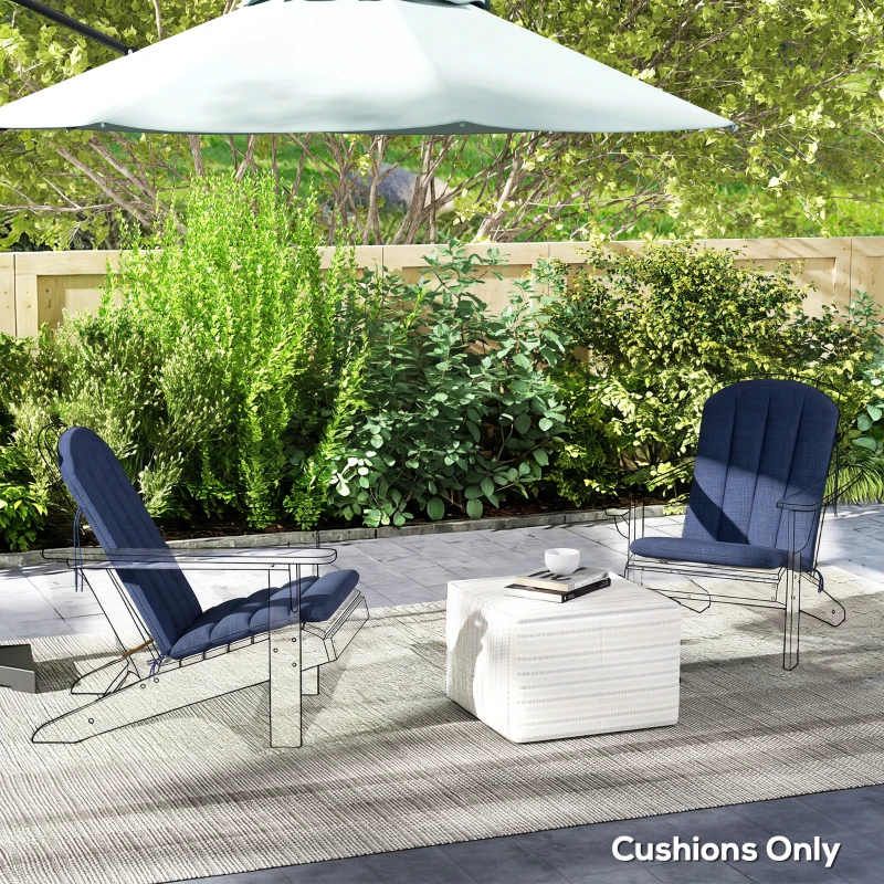 Outsunny Set of 2 Patio Chair Cushions, High Back Adirondack Chair Cushion with Ties, High-Density Foam, Navy Blue