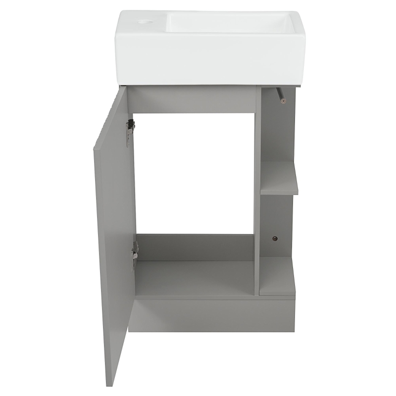 Practical Bathroom Vanity with 2-Tier Storage Shelves and Toilet Paper Holder, Compact Cabinet for Small Bathrooms, 18.5" L x 10.5" W x 33" H, Gray