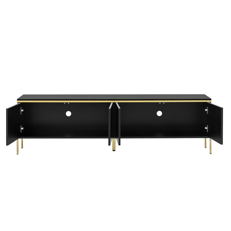 Modern High-Gloss TV Stand with Built-In Cable Management, Metal Legged TV Cabinet with Easy-Clean Surface, 67'' L x 15'' W x 19.5'' H, Black