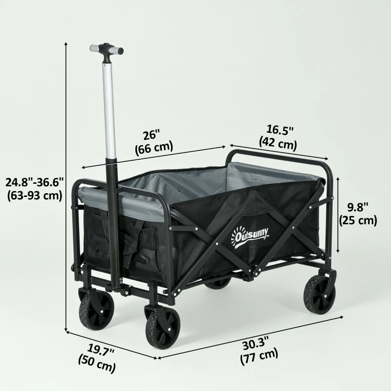 Outsunny Steel Frame Folding Garden Cart, Collapsible Wagon with Telescopic Handle and All-Terrain Wheels