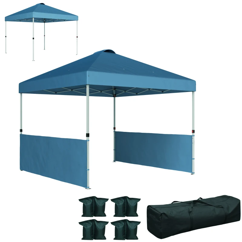 Outsunny 10' x 10' Pop Up Canopy Tent with 2 Half Sidewalls, UV50+ Instant Sun Shelter with Wheeled Carry Bag, Sea Blue