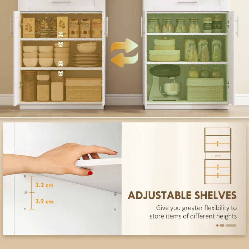 HOMCOM Modern Kitchen Pantry Freestanding Cabinet Cupboard with Doors and Drawer, Adjustable Shelving, White