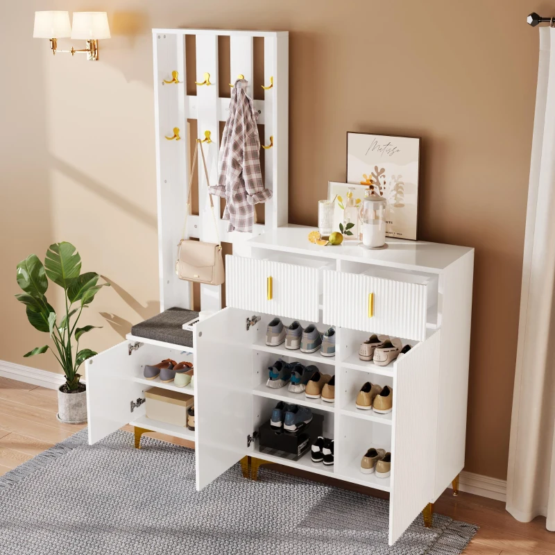 Functional Wardrobe Set with Multiple Compartments, Ideal Storage Unit for Hallways and Mudrooms, 21.5" L x 13.5" W x 68.5" H, White