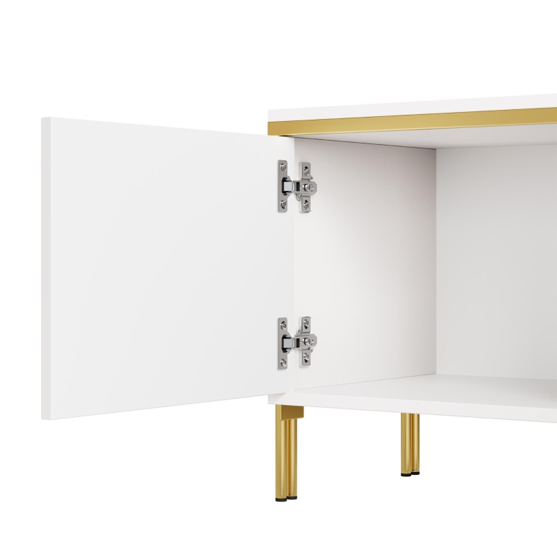 Modern High-Gloss TV Stand with Built-In Cable Management, Metal Legged TV Cabinet with Easy-Clean Surface, 67'' L x 15'' W x 19.5'' H, White