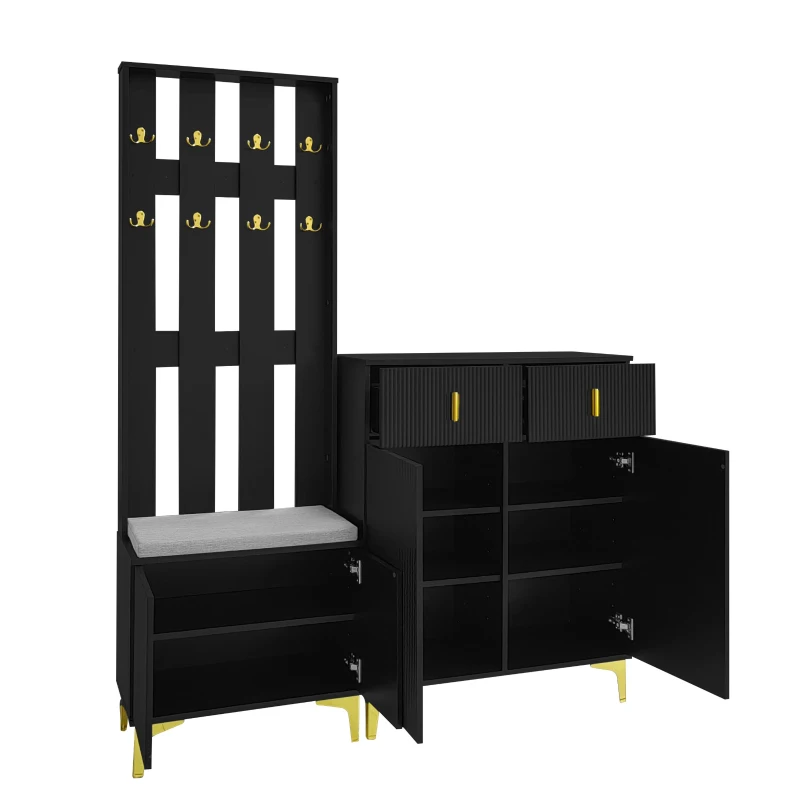 Functional Wardrobe Set with Multiple Compartments, Ideal Storage Unit for Hallways and Mudrooms, 21.5" L x 13.5" W x 68.5" H, Black