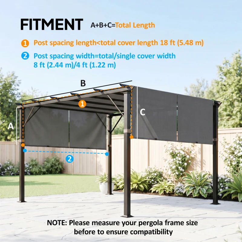 Outsunny 2 Pcs UV Protection Pergola Replacement Canopy, Pergola Shade Cover, Easy to Install, for 10' x 10' Pergola, Dark Grey