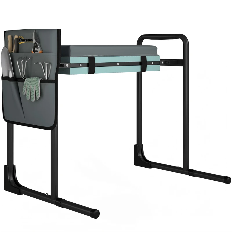 Outsunny Garden Kneeler and Seat, Heavy Duty Foldable Gardening Stool with Thicker Soft Kneeling Pad, Extendable Steel Legs