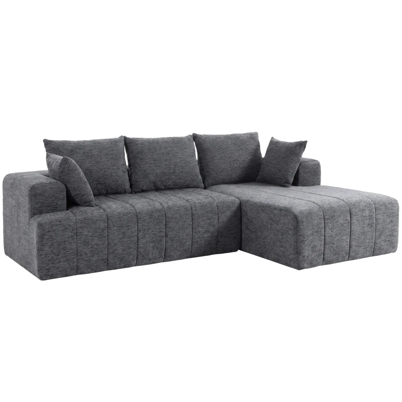HOMCOM 101" Modular Sectional Sofa with Chaise, Chenille Boneless Cloud Sofa Bed, 3 Seater L-Shaped Couch, No Assembly, Grey