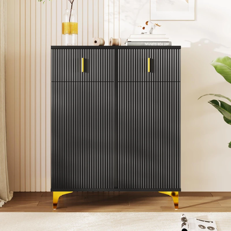 Elegant Sideboard with Push-To-Open Mechanism, Versatile Shoe Cabinet for Hallways and Entryways, 32.5" L x 13.5" W x 39.5" H, Black