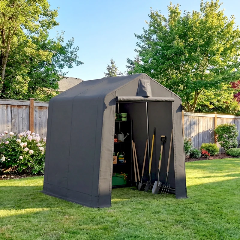 Outsunny 7.5' x 6.2' Portable Shed, Waterproof Bike Tent with Roll-up Zipper Door, Vent and Galvanised Metal Frame, Dark Grey