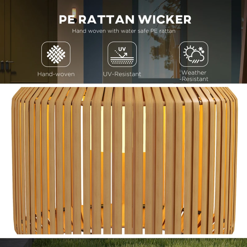 Outsunny Wicker Outdoor Floor Lamp, Cordless Solar Lantern with Auto On/Off LED Lights, IP44 for Patio, Porch, Pathway, Yellow