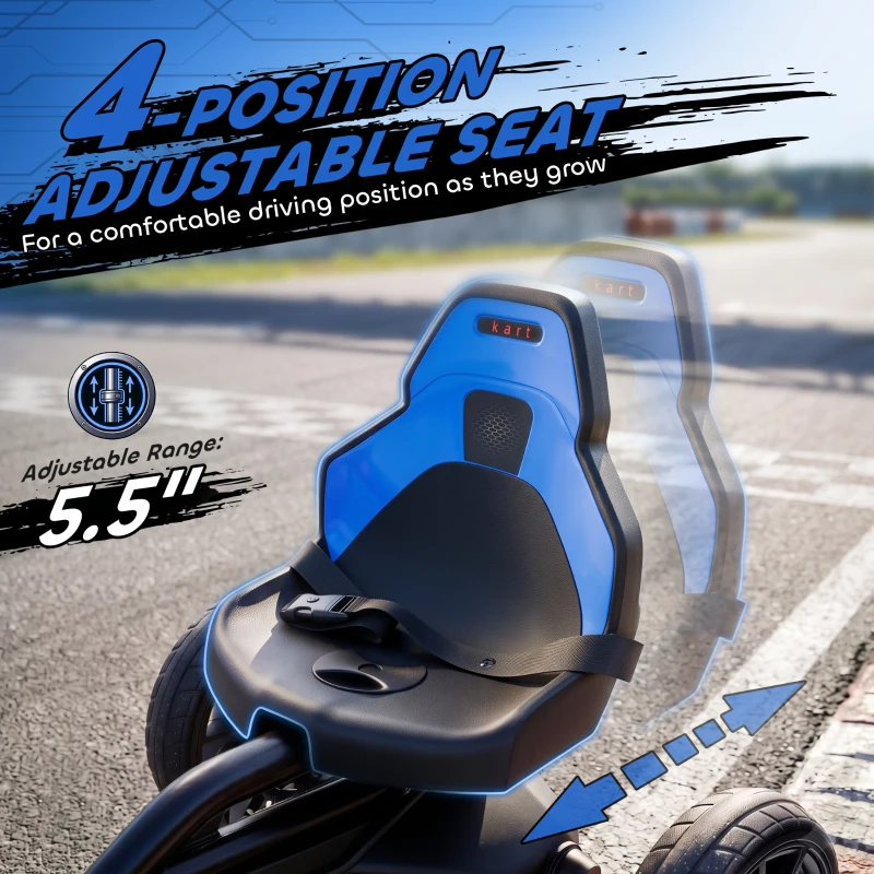 Aosom 12V Electric Go Kart for Kids, Ride On Toy with EVA Tires, 2 Speeds, Adjustable Seat, Safety Belt for 3-8 Years, Blue