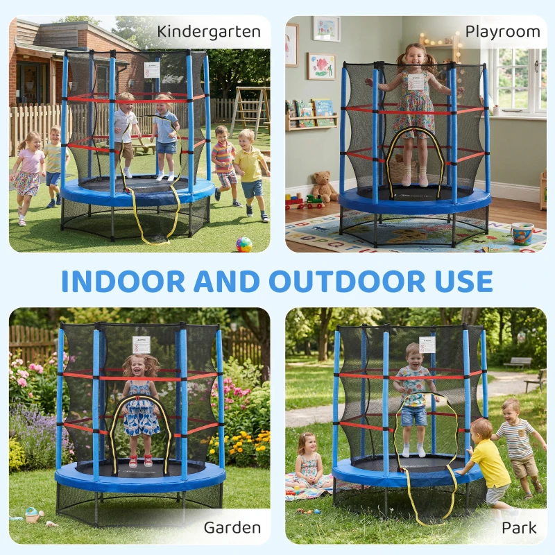 Outsunny Φ5FT Kids Trampoline with Enclosure Net for Age 3 to 6 Years Blue