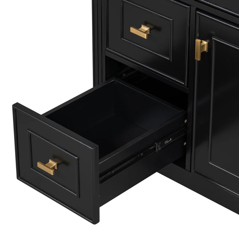 Spacious Vanity with Tip-Out Top Drawer and 2 Left-Side Drawers, Ideal Cabinet for Small-To-Medium Bathrooms, 30" L x 18.5" W x 33.5" H, Black