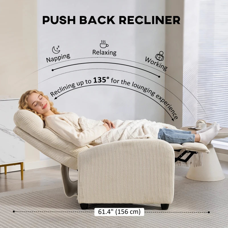 HOMCOM Fabric Recliner Chair Manual Home Theater Seating Single Reclining Sofa Chair with Padded Seat for Living Room, Beige