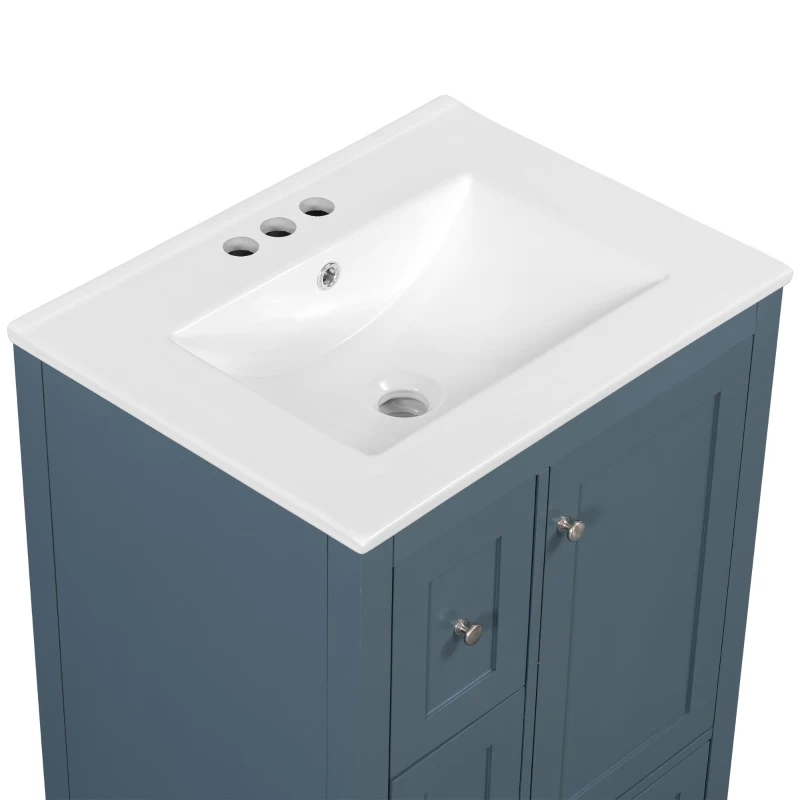 Ample Bathroom Vanity with 2 Upper Drawers and Removable Bottom Drawer, Ideal Cabinet for Small Bathrooms, 24" L x 18.5" W x 34" H, Blue Gray