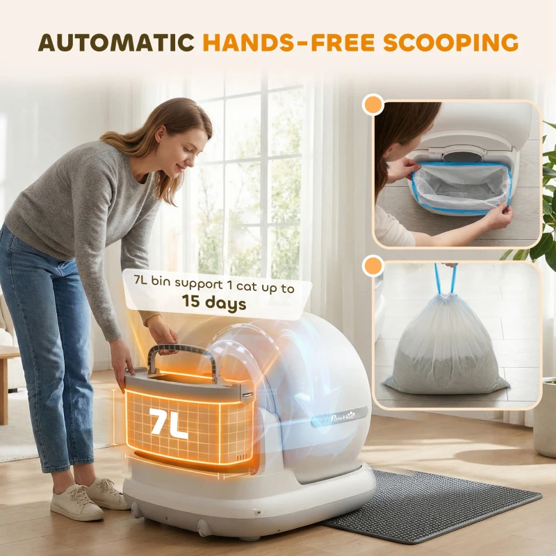 PawHut 72L Automatic Litter Box, Self Cleaning Litter Box, App Control, Odor & Noise Control, Safety Sensors, Deodorant Gel