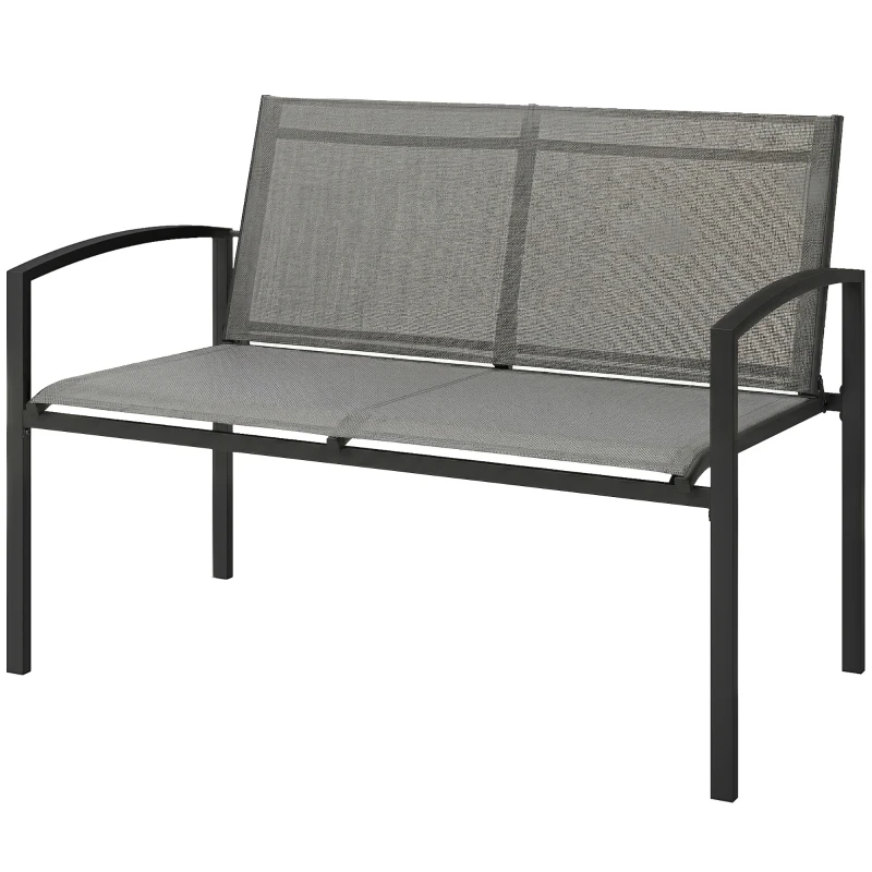 Outsunny Outdoor Garden Bench, 44 in Metal Patio Garden Park Bench with Breathable Mesh Fabric, 528 lb Load Capacity, Grey