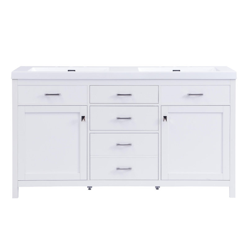 59-inch Double Sink Bathroom Vanity with Built-In Overflow, Transitional Bathroom Cabinet with Soft-Close Doors, 59'' L x 19.5'' W x 34'' H, White