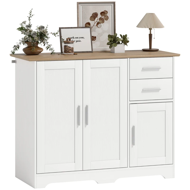 HOMCOM 40" Sideboard Buffet Cabinet, Modern Kitchen Storage Cabinet with 2 Drawers, 3 Doors & Adjustable Shelf, White